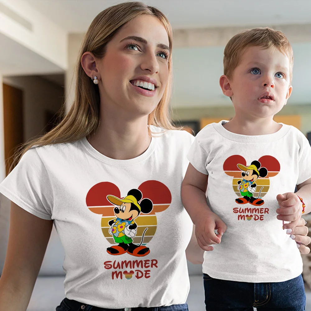 

Summer Mode Family Clothes Mickey Mouse Vacation Print Fashion White Top White Comfy Baby Bodysuit Cute Kids Short Sleeve Tshirt