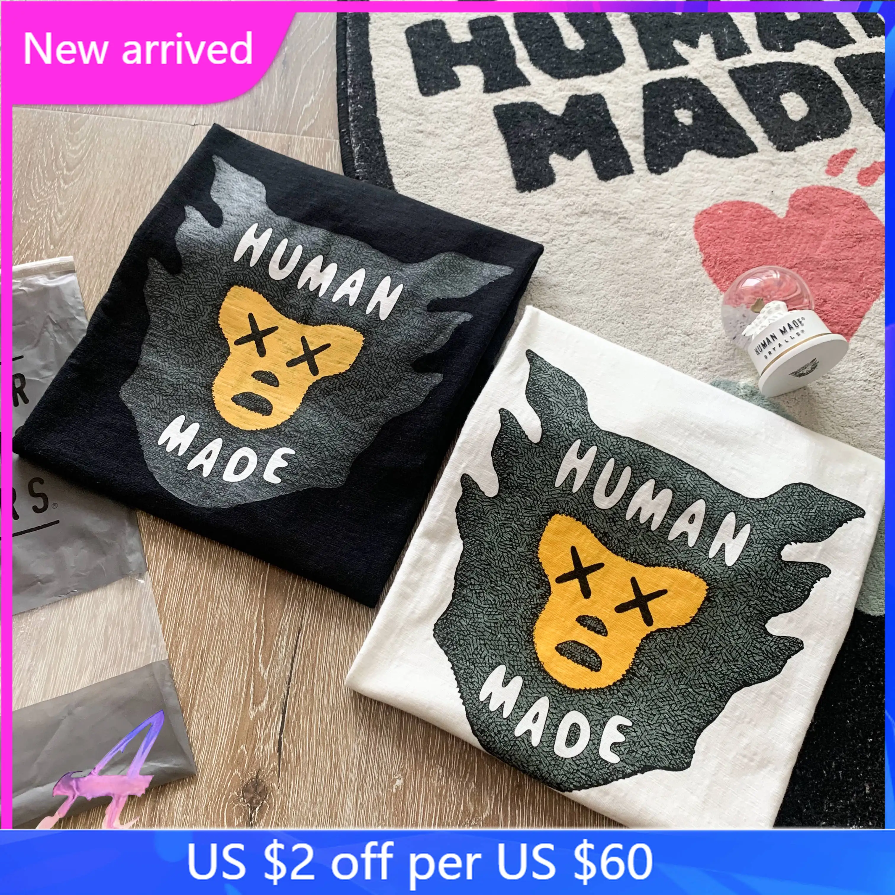 

Human Made T Shirt Cartoon Fun Print Men's and Women's Bamboo Loose Cotton Tshirts