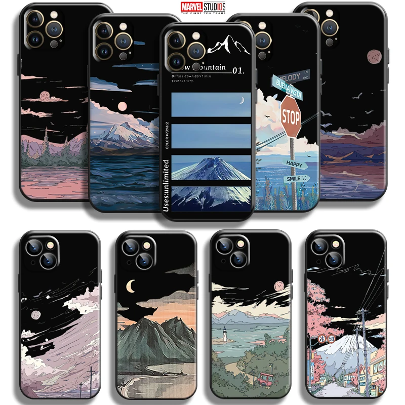 

Hand Painting Landscape For Apple iPhone 13 12 11 Pro Mini X XR XS Max SE 5 5s 6 6S 7 8 Plus Phone Case Liquid Silicon Coque