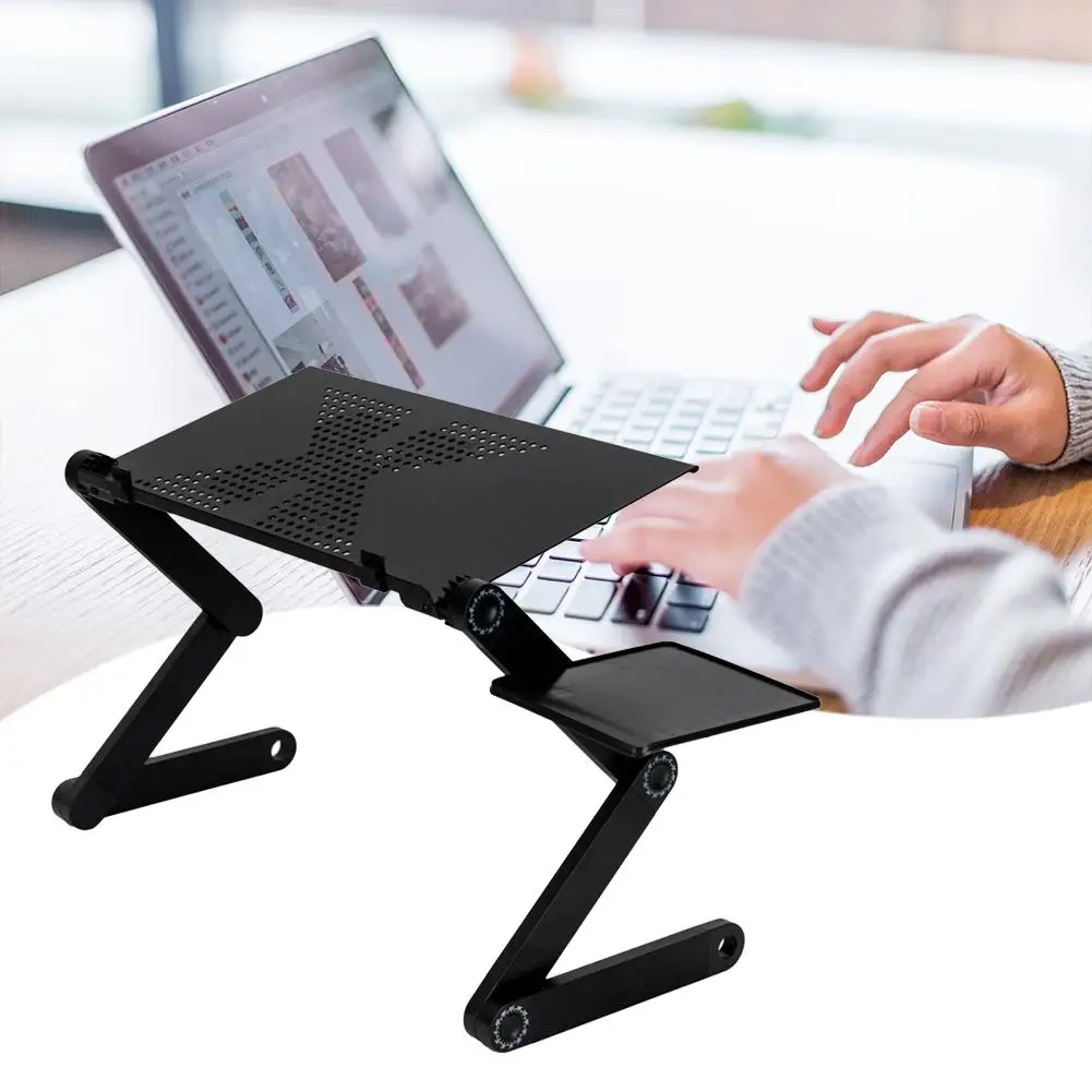 

Height Adjustable Folding Laptop Table Multifunctional Computer Stand Anti Skid for Bed with Mouse Pad USB Cooling Fans