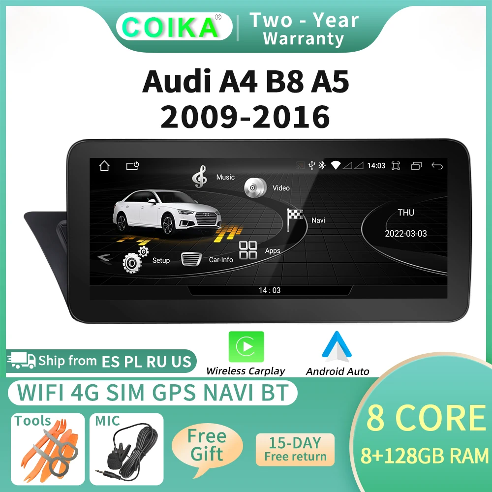 8-ядерный Android 10 мультимедийный GPS-ресивер для Audi A4 B8 A5 2009-2016 Google WIFI BT с 4 + 64 Гб стерео