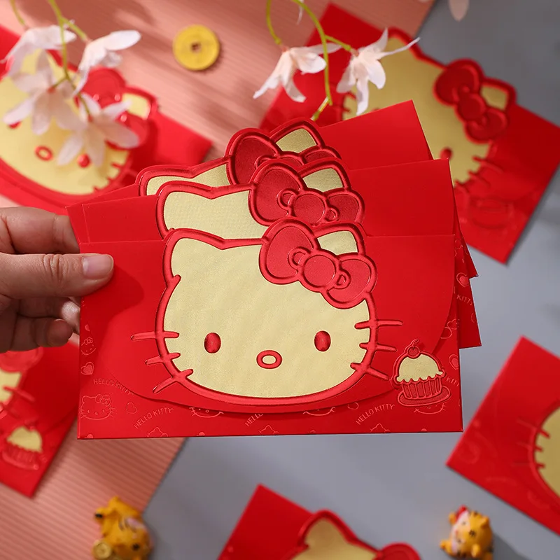 

12 Pcs Kawaii Sanrio Hello Kitty New Year's Big Red Envelope Creative Three-Dimensional Cute Cartoon Return Gift Red Envelope