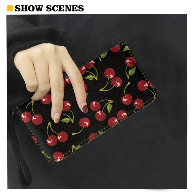Belidome Women Clutch Zip Around Cherry Wallet With Coin Pocket Credit Card Holder Purse Long PU Leather Cash Bags With Wristlet