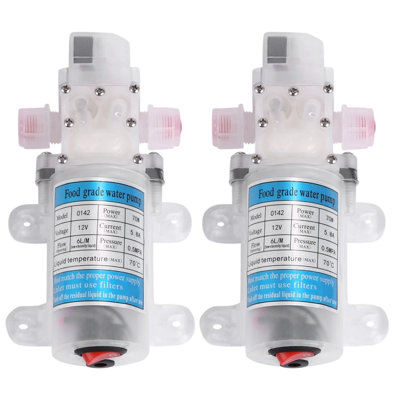 

HOT SALE 2X Dc 12V 70W Food Grade Self-Priming Diaphragm Water Pump With Switch Diaphragm Pump 6L/Min Self-Priming Booster Pump