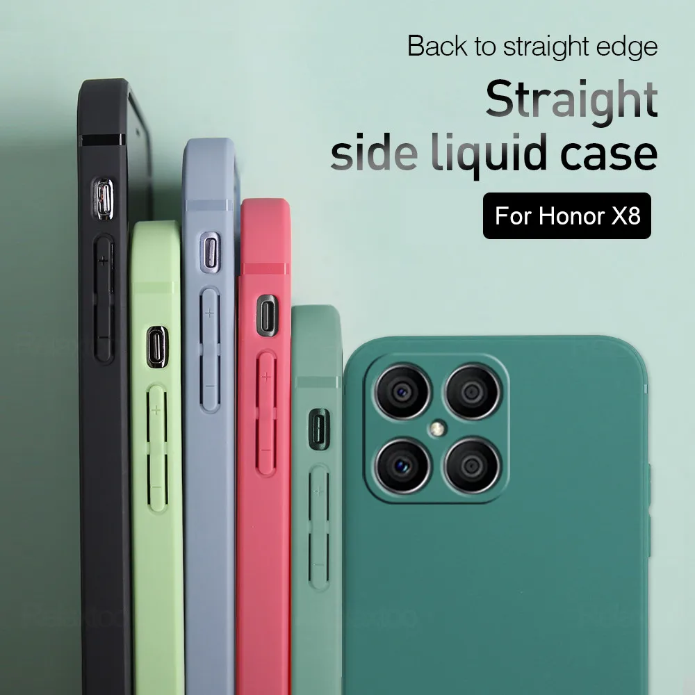 Straight Liquid Silicone Case For Honor X8 Camera Shockproof Phone Back Cover On Hnor Honr Hono Honro X8 X 8 Soft Bumper Fundas