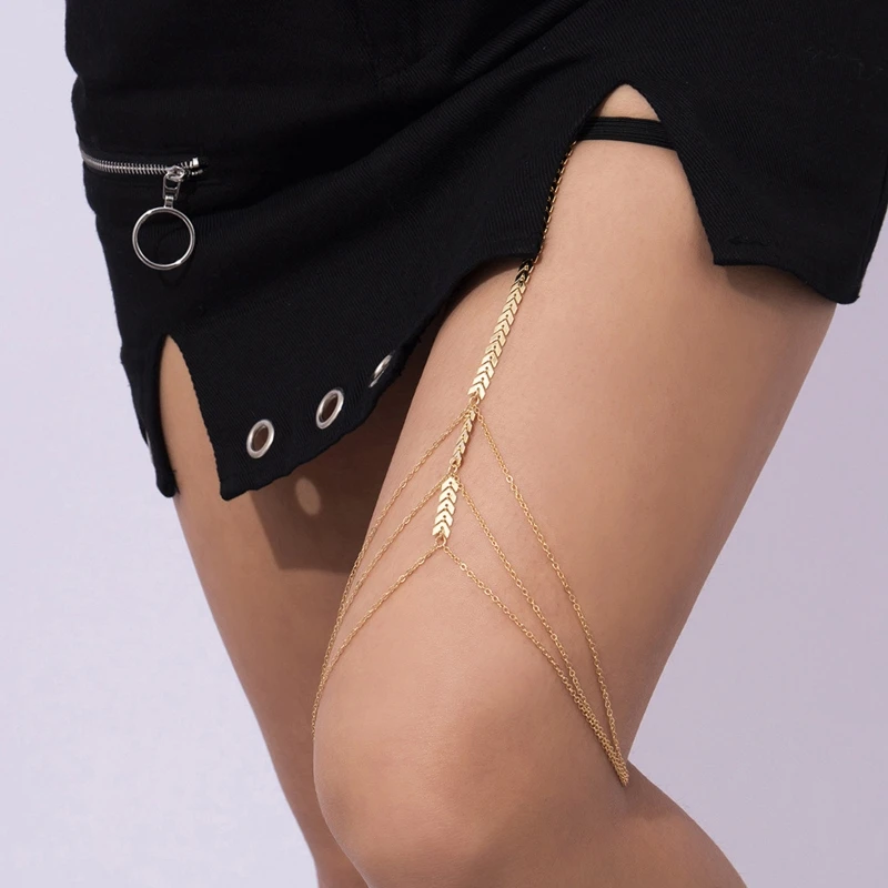 Multi Layer Tassel Thigh Chain Anti-slip Belt Chain Harness Summer Beach Nightclub Leg Accessories for Women and Girls 2 Multi Layer Tassel Thigh Chain Anti-slip Belt Chain Harness Summer Beach Nightclub Leg Accessories for Women and Girls 2