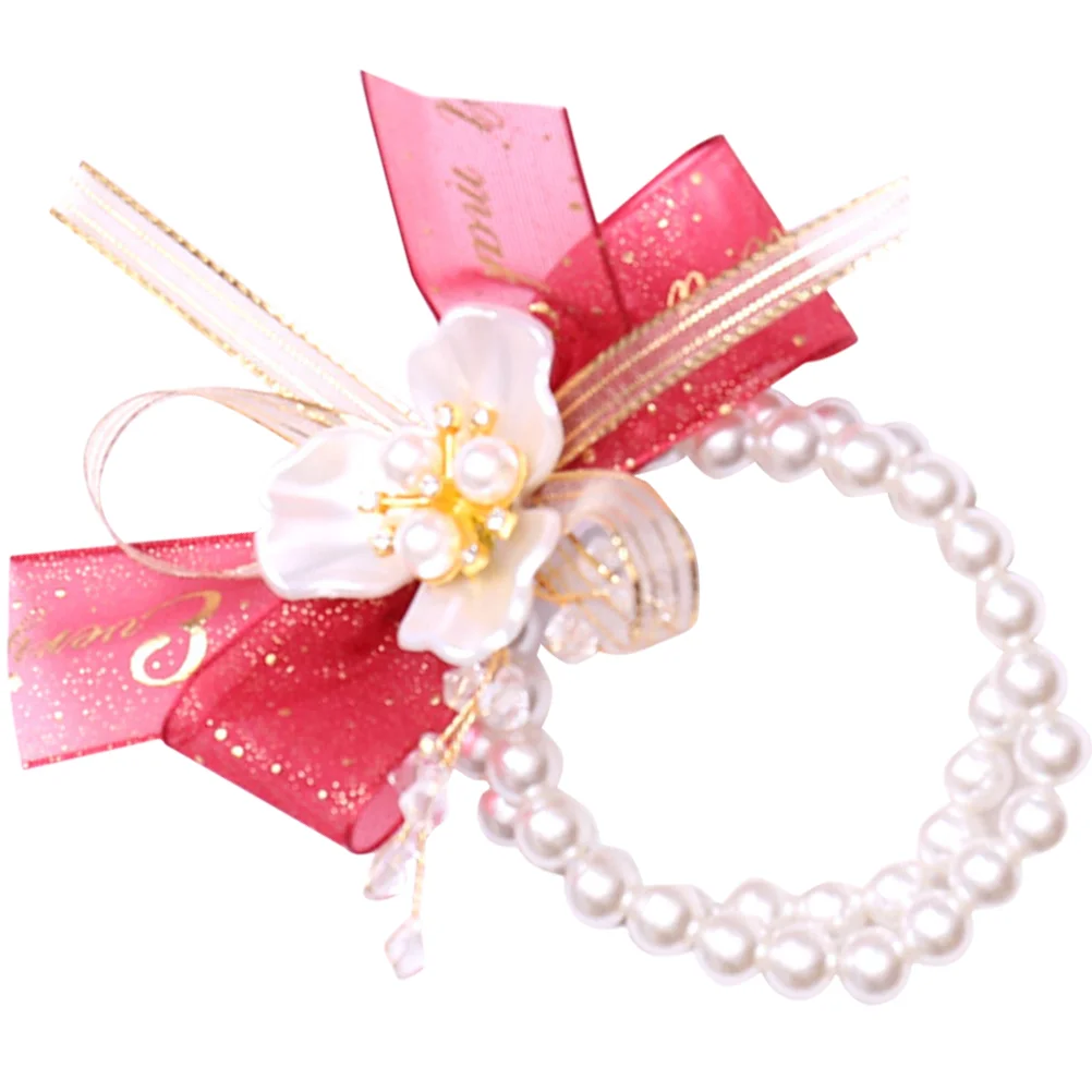 

Prom Women Pearl Wrist Band Ribbon Pearl Bracelet Flower Bracelet Pearl Chain Wristlet