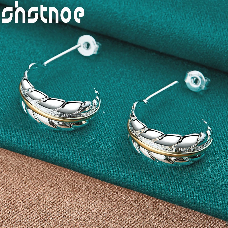 Серьги-гвоздики из стерлингового серебра 925 пробы 7*16 мм с золотыми перьями модные