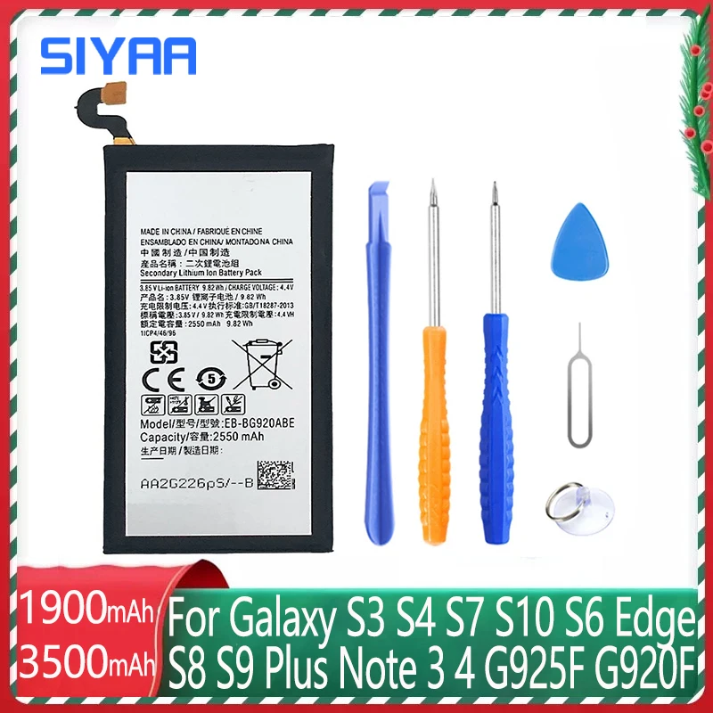 Аккумулятор SIYAA для Samsung Galaxy S3 S4 S7 S10 S6 Edge S8 S9 Plus Note 1 3 4 G925 G920F G930 G935 G950T G9600 G965F G920 -