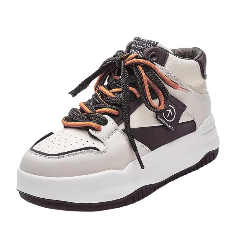 

Genuine Leather High Top Sport Sneaker Women Flat Tennis Female Fashion 2023 Winter Lace Up Platform Chunky Casual Shoes Women