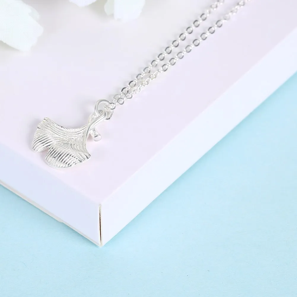 

Sterling Silver Necklace Cute Ginkgo Biloba Pendant Fashion Boutique Necklace