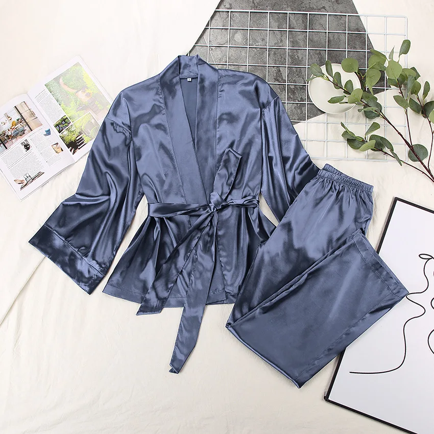 High Quality Women Sexy Satin Bathrobe Set Sleepwear Mermaid Bathrobe Female Pyjamas Set Autumn Winter Pj Set