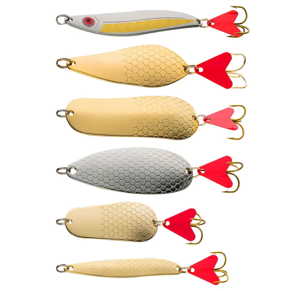 

6pcs Fishing Spoon Lures Metal Jig Saltwater Hardbait Surf Fishing Deep Drop Spinner Trolling Wobbler Trout Bream Bass Salmon