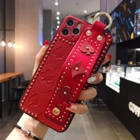 premium brand holding strap metal rivet genuine leather mobile phone case cover for iphone 7 8plus 11pro max huawei p30 40 cover