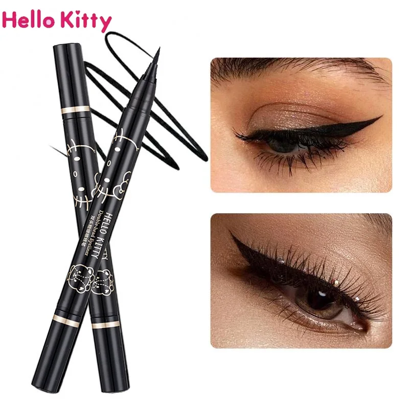 

Anime Hello Kittys Double-Head Waterproof Black Eyeliner Cute Kt Cat Quick Drying Liquid Pen 2 In 1 Long Lasting Beauty Tools