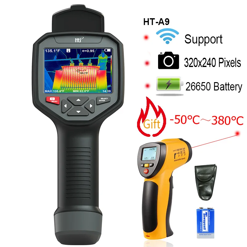 

Hti Ht-A9 Wifi Infrared Imaging Camera 320x240 Pixels Handheld Thermal Imagers with HT-88A Industrial IR Thermometer Tools