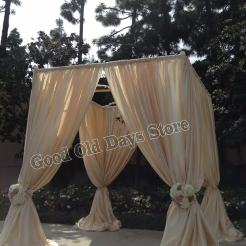 

Champagne Wedding Pavillion With Stainless Steel Pipe Stand Square Canopy Curtain Wedding Stage Decoration