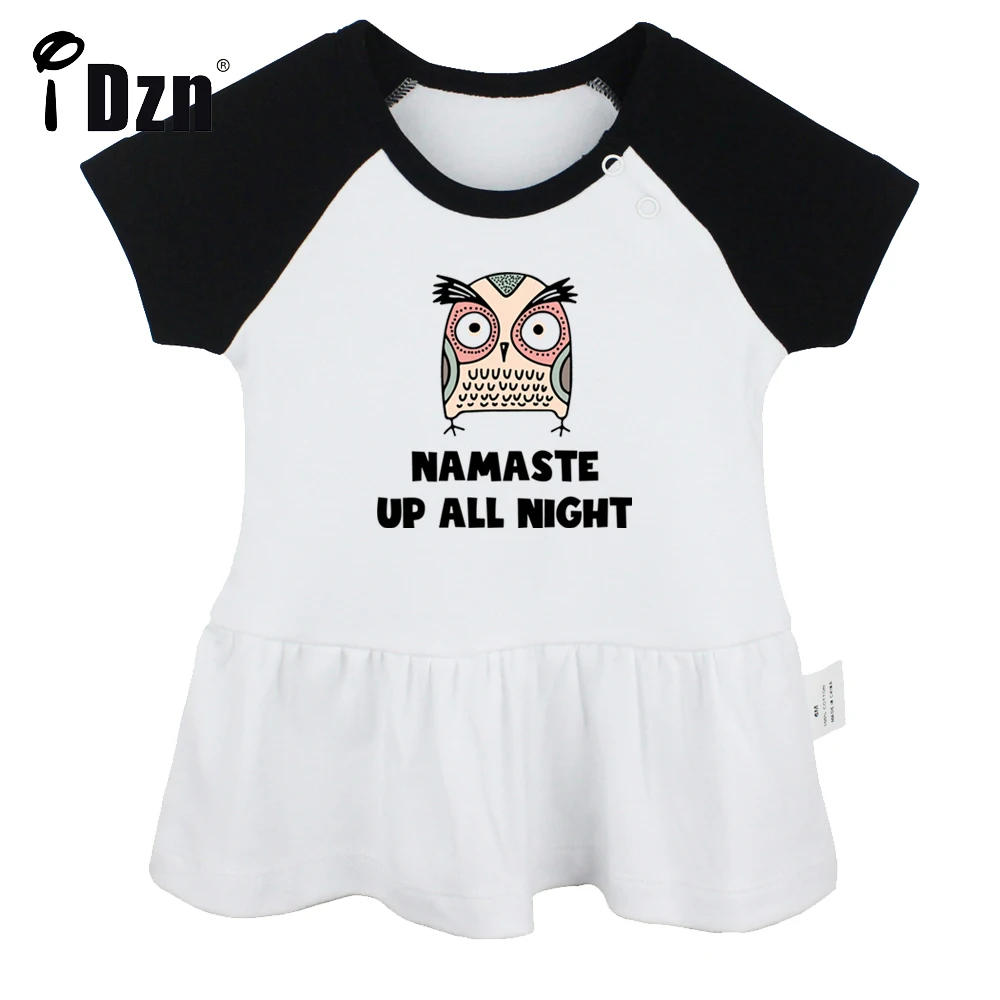 

iDzn Summer NEW Namaste Up All Night Baby Girls Cute Short Sleeve Dress Infant Funny Pleated Dress Soft Cotton Dresses Clothes