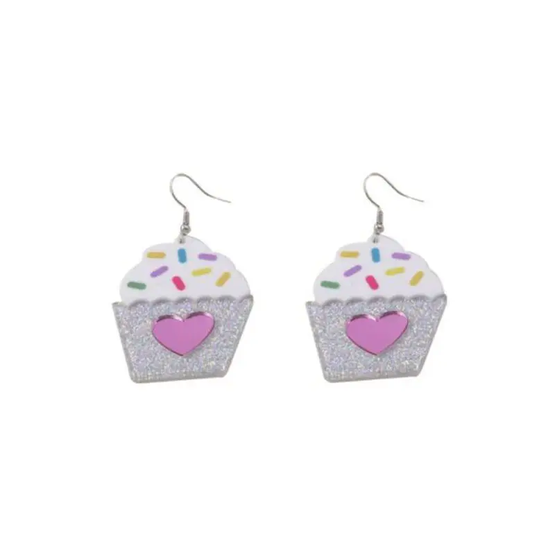 

Heart Icecream Drop Earrings Glitter Acrylic Women Dangle Earrings Fashion Simulation Food Jewelry