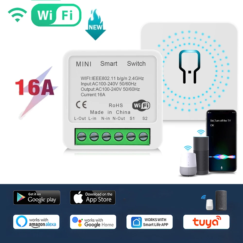 

16A Homekit Smart WiFi Switch 2-way Control Switches Module Mini Smart Breaker Voice Control Work With Alexa Google Home Siri