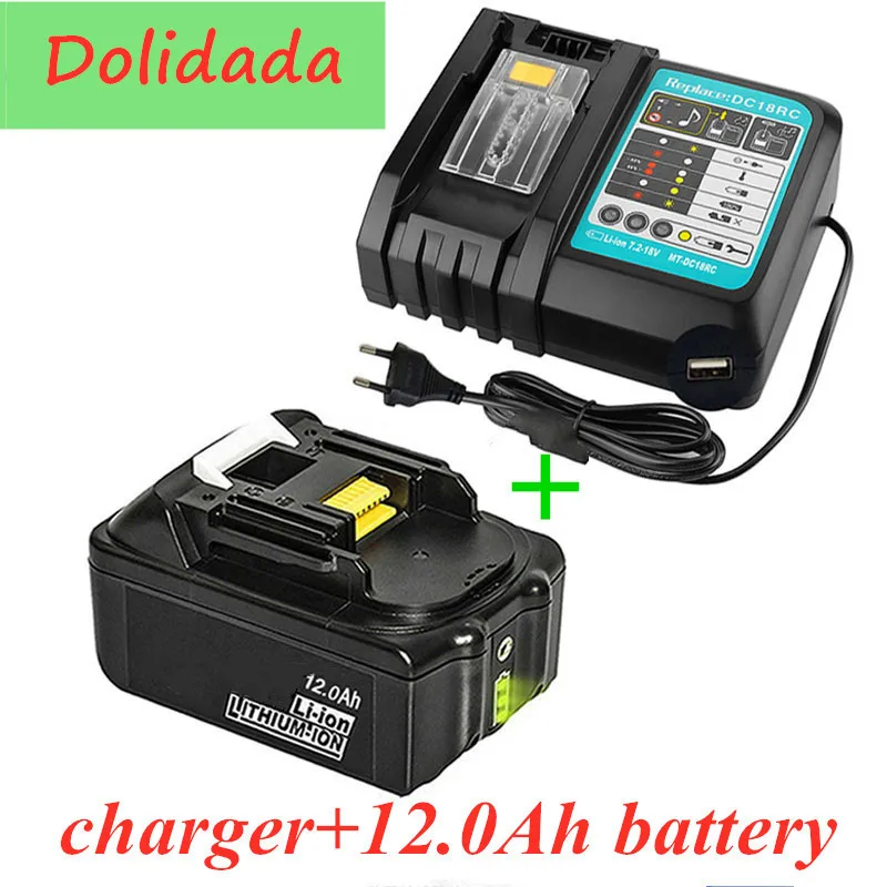 

18V 12Ah Rechargeable Battery 12000mah LiIon Battery Replacement Power Tool Battery for MAKITA BL1880 BL1860 BL1830+3A Chargerr