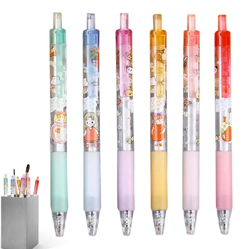 

6pcs Cute Retractable Anime Gel Ink Pens Black 0.5mm Fine Point Smooth Writing Pens Adults Students Journal Notebook Planner