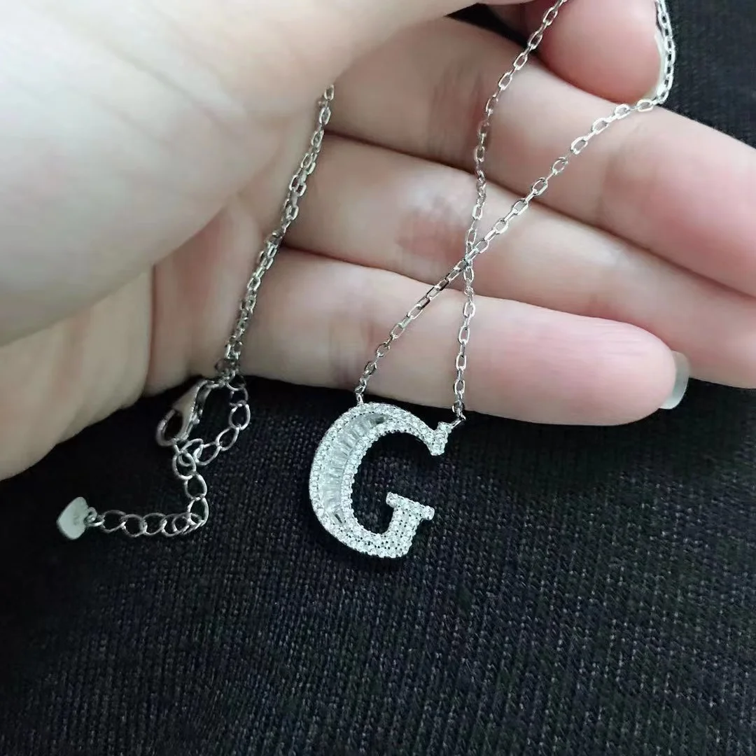 

Personalized 26 Initials Necklace 925 Silver Full Diamond Nameplate Pendant Jewelry For Women Holiday Gifts