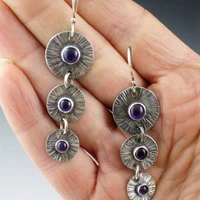 vintage silver color treble disk pendant drop earrings cute purple stone dangle earrings for women punk party jewelry