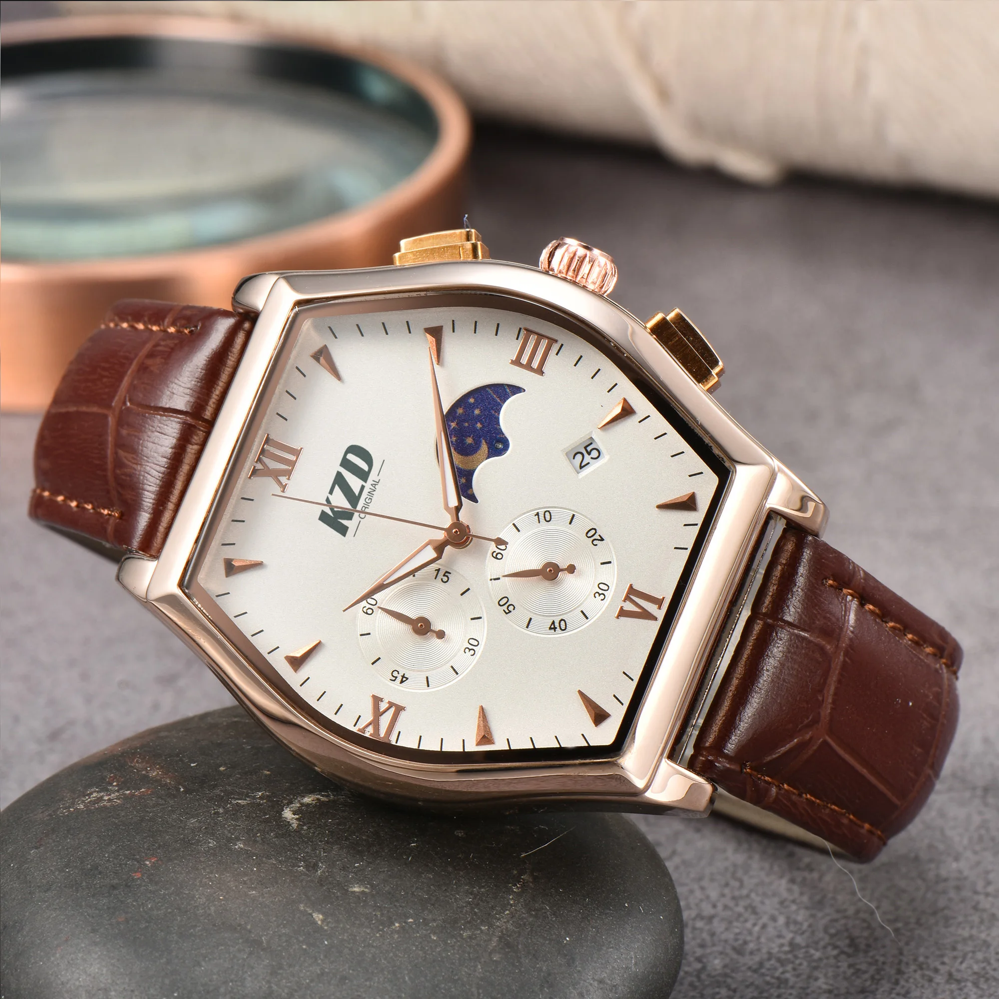 

Classic Original Men Watches Top Quality Tonneau Malta Series Automatic Date Moon Phase Watch Sport Chronograph Quartz AAA Clock
