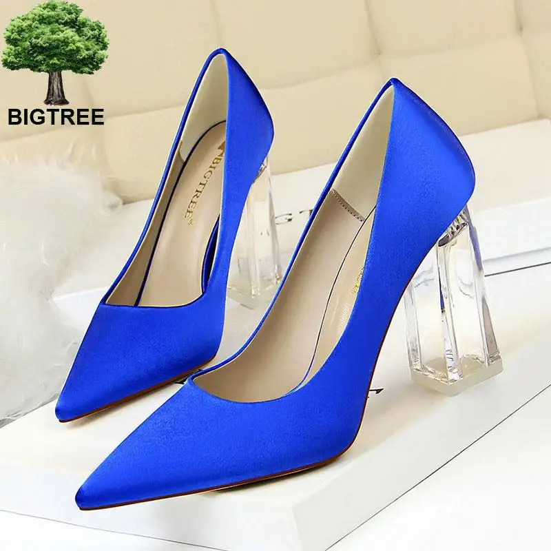 Туфли Bigtree женские с прозрачными кристаллами шелковые туфли-лодочки на высоком
