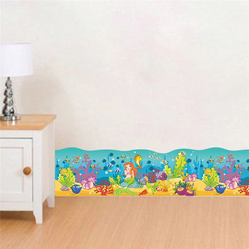 

Cartoon Mermaid Fishes Sealifes Wall Stickers For Kids Room Bathroom Baseboard Home Decorations 3d Mural Art Waterproof Decal