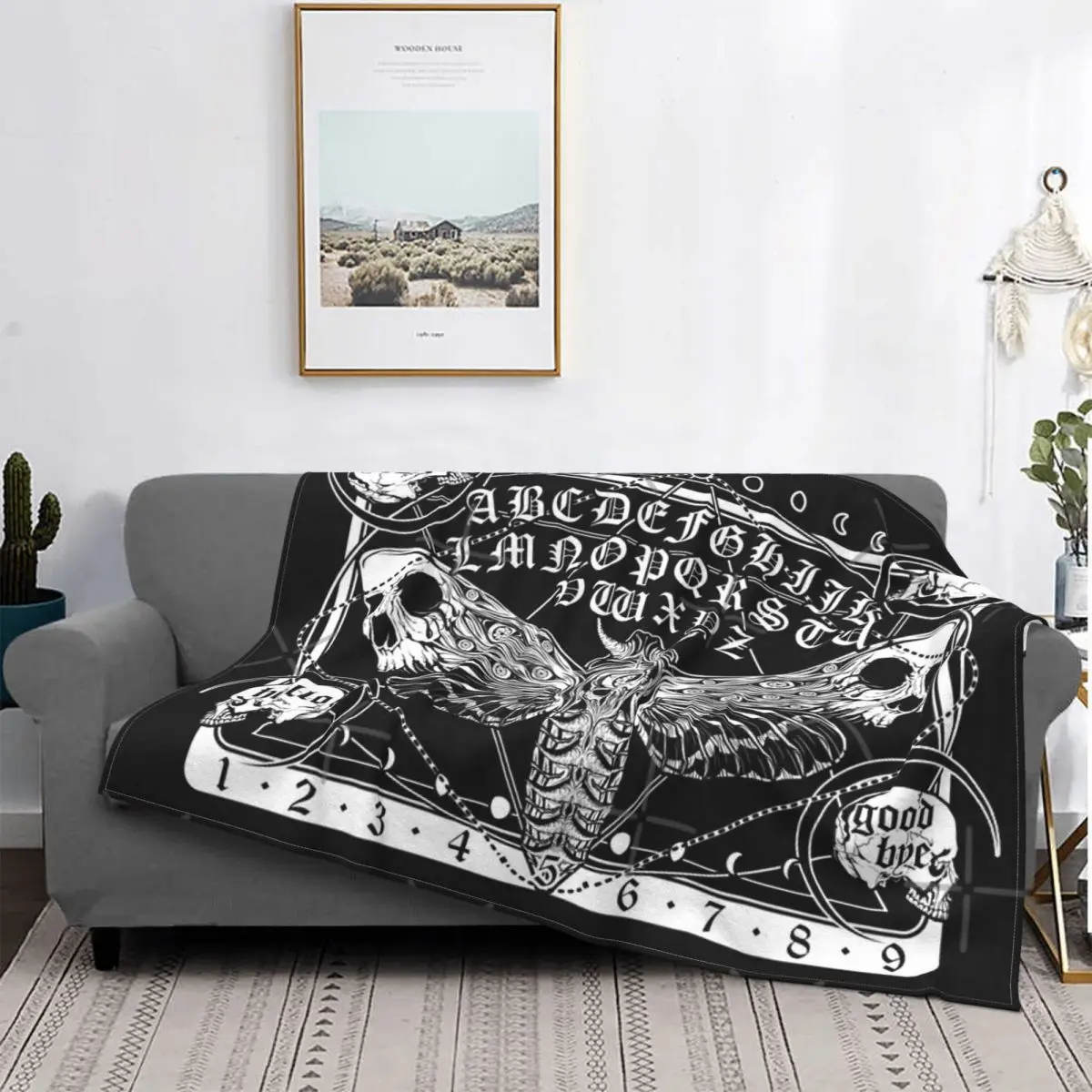 

Death Moth Spirit Board Throw Blanket, Skull Moon Black Gothic Bedding Bed Cozy Warm Plush Lightweight Fuzzy Couch Blanket King