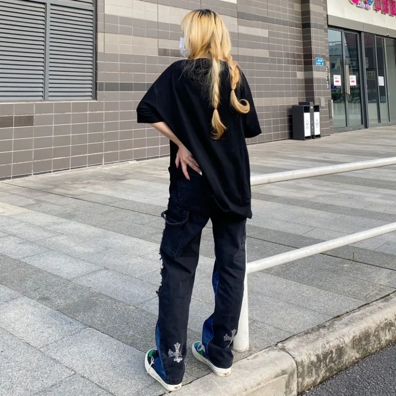 Женские джинсы в стиле High Street винтажные прямые джинсовые брюки с прострочкой