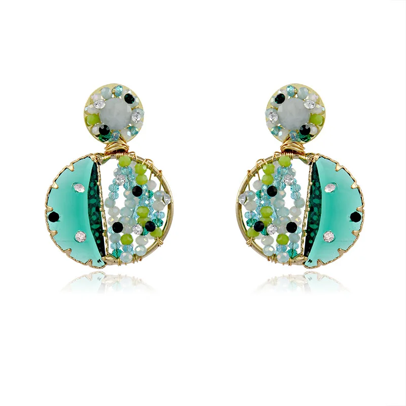 

Temperament High Sense Heavy Industry Pure Hand Woven Mixed Color Crystal Earrings 925 Silver Needle Earrings Female Ings