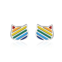cute cat color drop glazed earrings for women girl gift 925 sterling silver earring