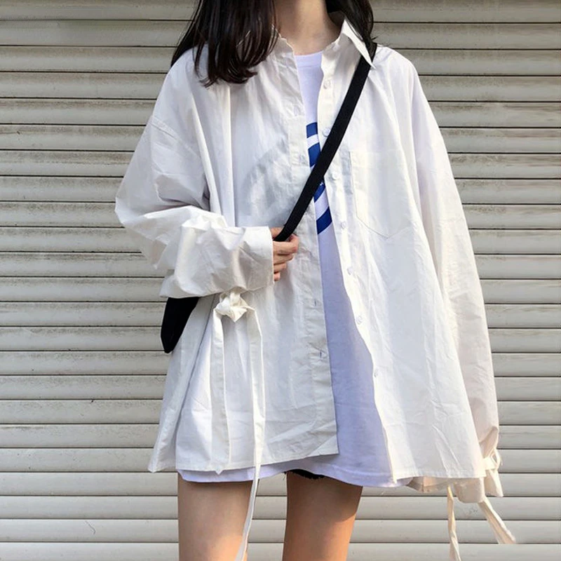 

Shirt Women's sunscreen Fashion trendy women's street clothes pure transparent bandage simple all-match loose casual Harajuku