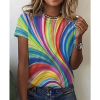 spring and summer european and american tops 3d printing gradient round neck short sleeved t shirt round neck graphic t shirt