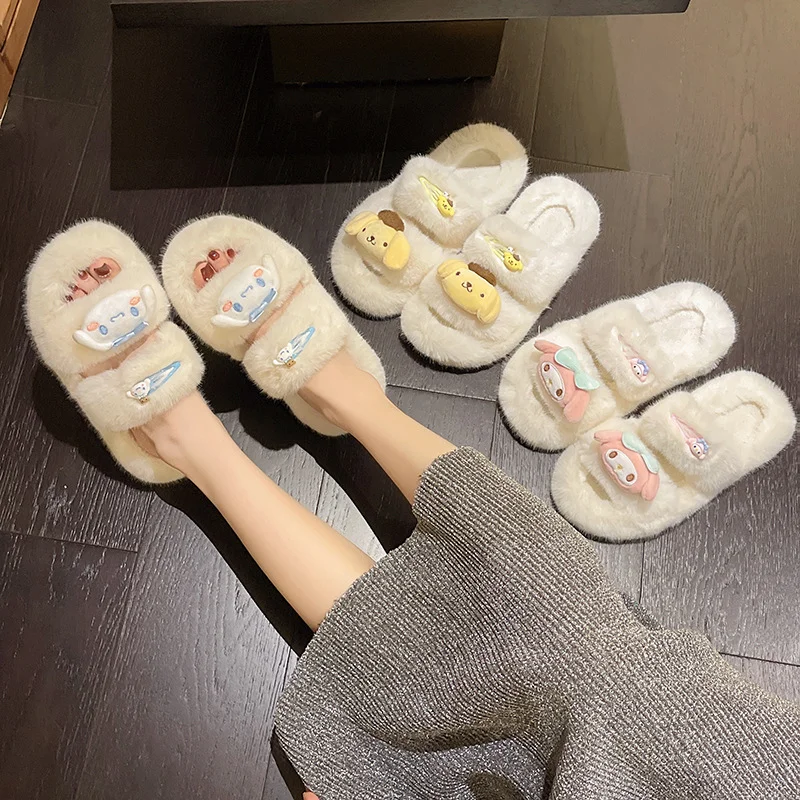 Sanrio осенне-зимняя милая теплая домашняя женская обувь Melody нескользящие плюшевые