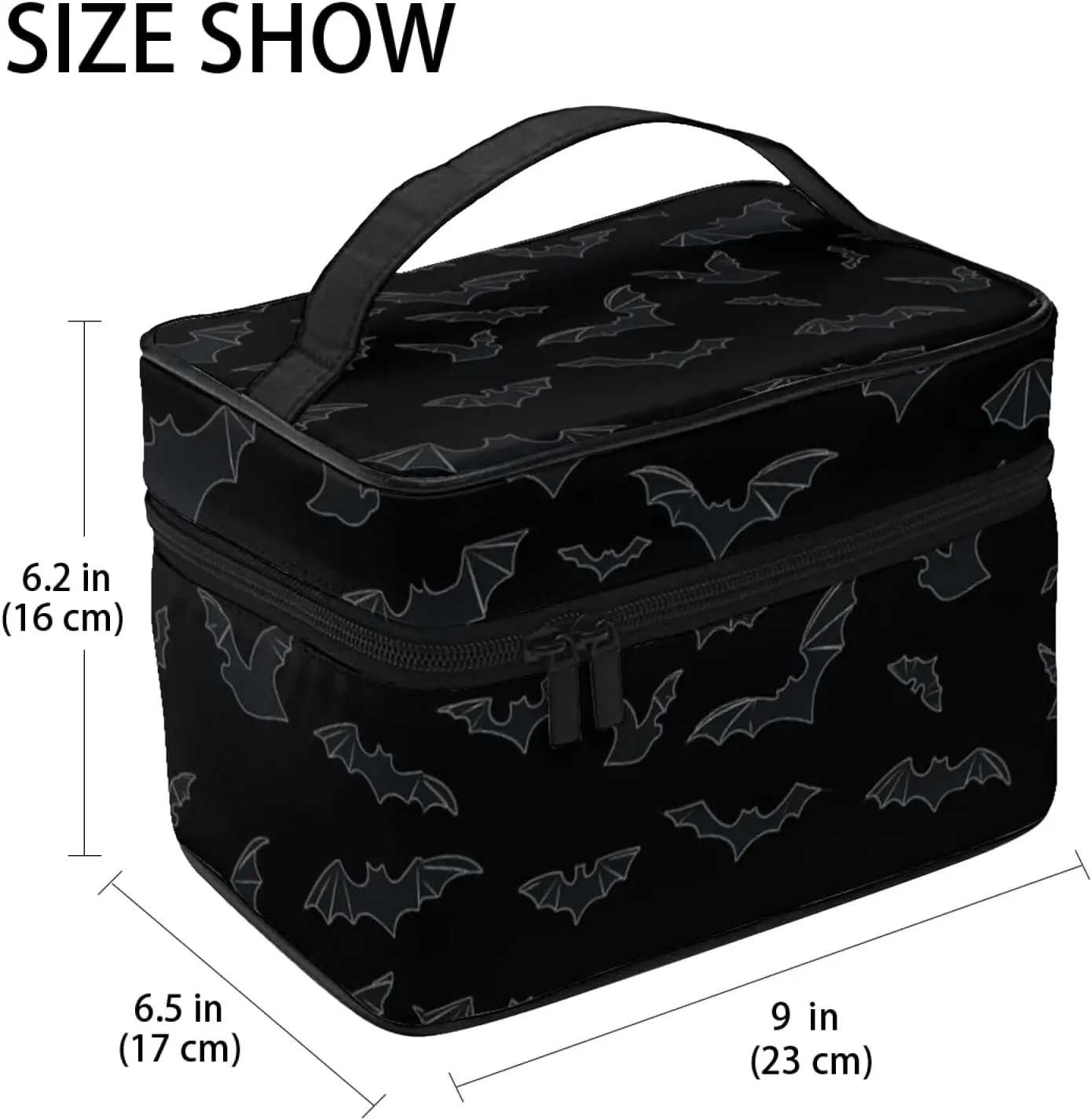 Чёрный косметический органайзер для макияжа с летучими мышами - Goth Travel Makeup Bag Большой косметический мешок для женщин и девушек.