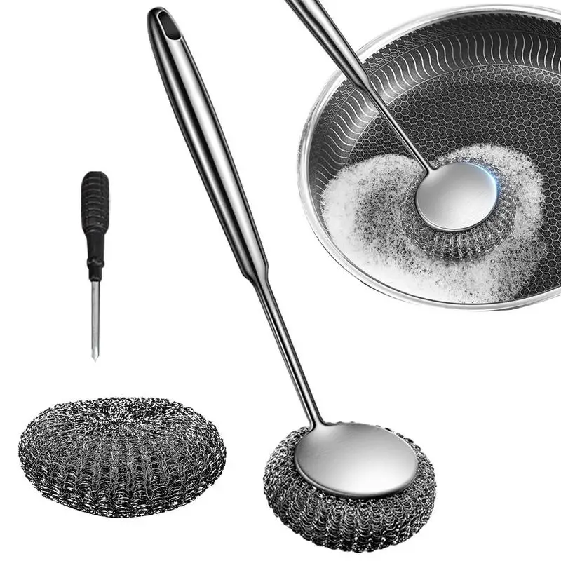 

Stainless Steel Wool Scrubber With Handle Kitchen Dish Brush Cleaning Dish Scrubber With Stiff Bristles For Sink Pots Pans