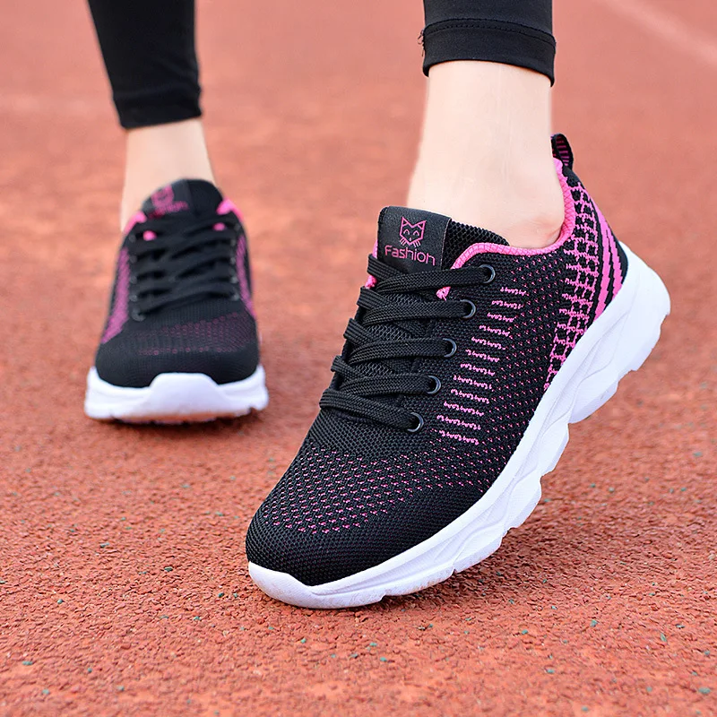 

Женские спортивные туфли на плоской подошве, Кроссовки больших размеров 42 для бега, женская спортивная обувь с сетчатым верхом, дышащая сетчатая обувь
