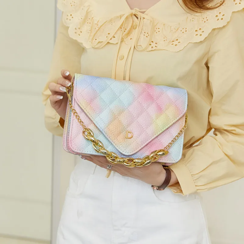 

Rainbow Quilted Shoulder Bags for Women Chain Leather Crossbody Bag Rhombus Lattice Messenger Bag Ladies Small Flap Handbags Sac
