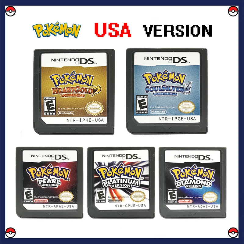 

English Version Pokemon DS 3DS 2DS NDS NDSL Game Card Heartgold Soulsilver Platinum Diamond Pearl Memory Card New Lite Game Card