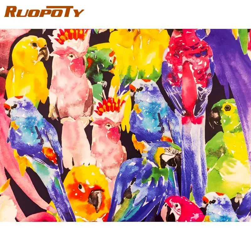 

RUOPOTY DIY Oil Painting By Numbers Kits Parrot 60x75cm Acrylic Paint By Numbers Animals Frameless Number Painting On Canvas
