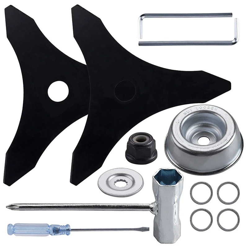 

1-Set 10Inchx3 Teeth Carbon Steel Brush Cutter Weed Eater Blades With Blade Adapter Attachment For 20Mm Or 25.4Mm Arbor