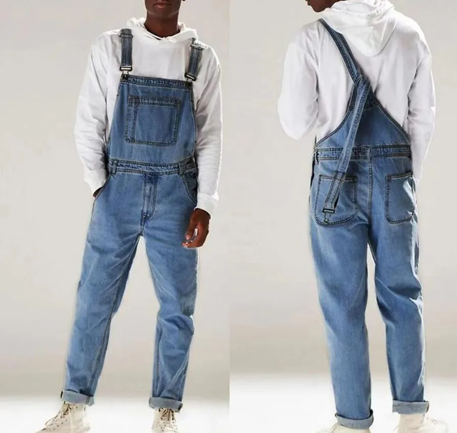 Men's Jeans Fashion Street High-waisted Strap Pants Jumpsuit Large Size Bib Overalls Old Retro Multiple pockets Jeans