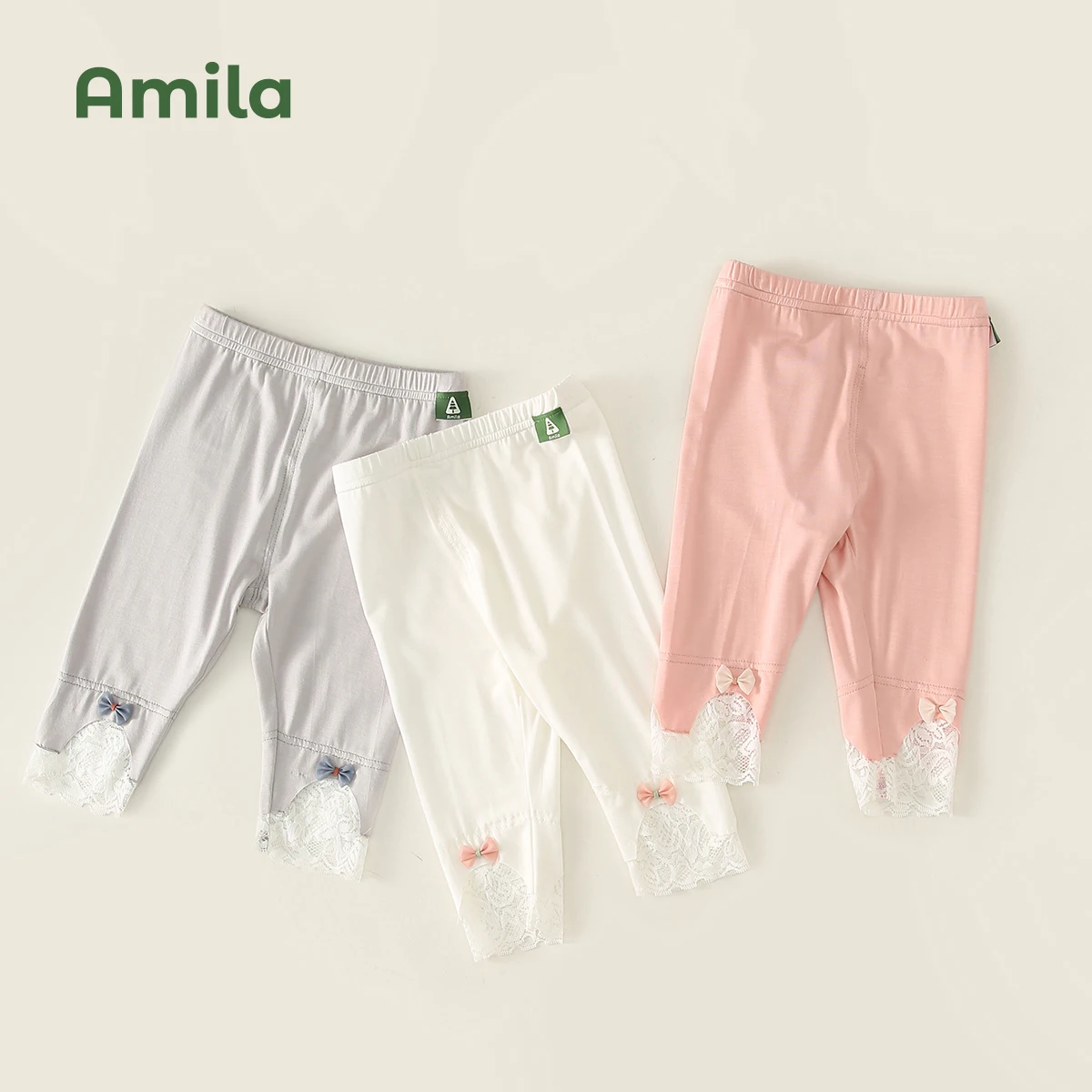 Amila Children's Clothes 2022 Summer Clothes New children's Cropped Pants Bottoming  Elastic Lace Girls' Pants