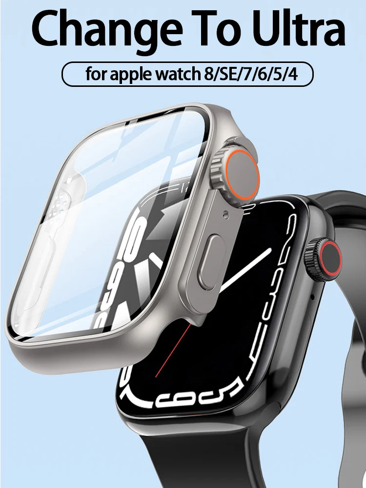 

Glass+Case for Apple Watch 8 7 45mm 41mm Upgrade To Apple Watch Ultra 49mm Screen Protector PC Cover For iwatch se 6 5 40mm 44mm