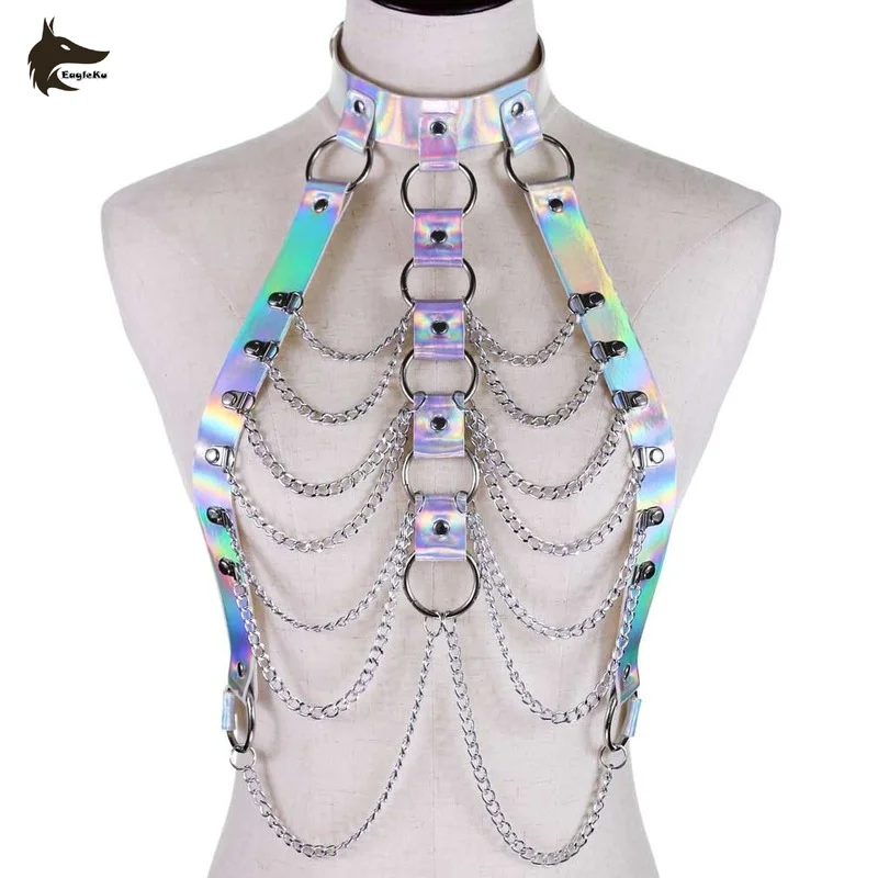 Женская голографическая кожаная цепочка для тела в стиле панк - купить по