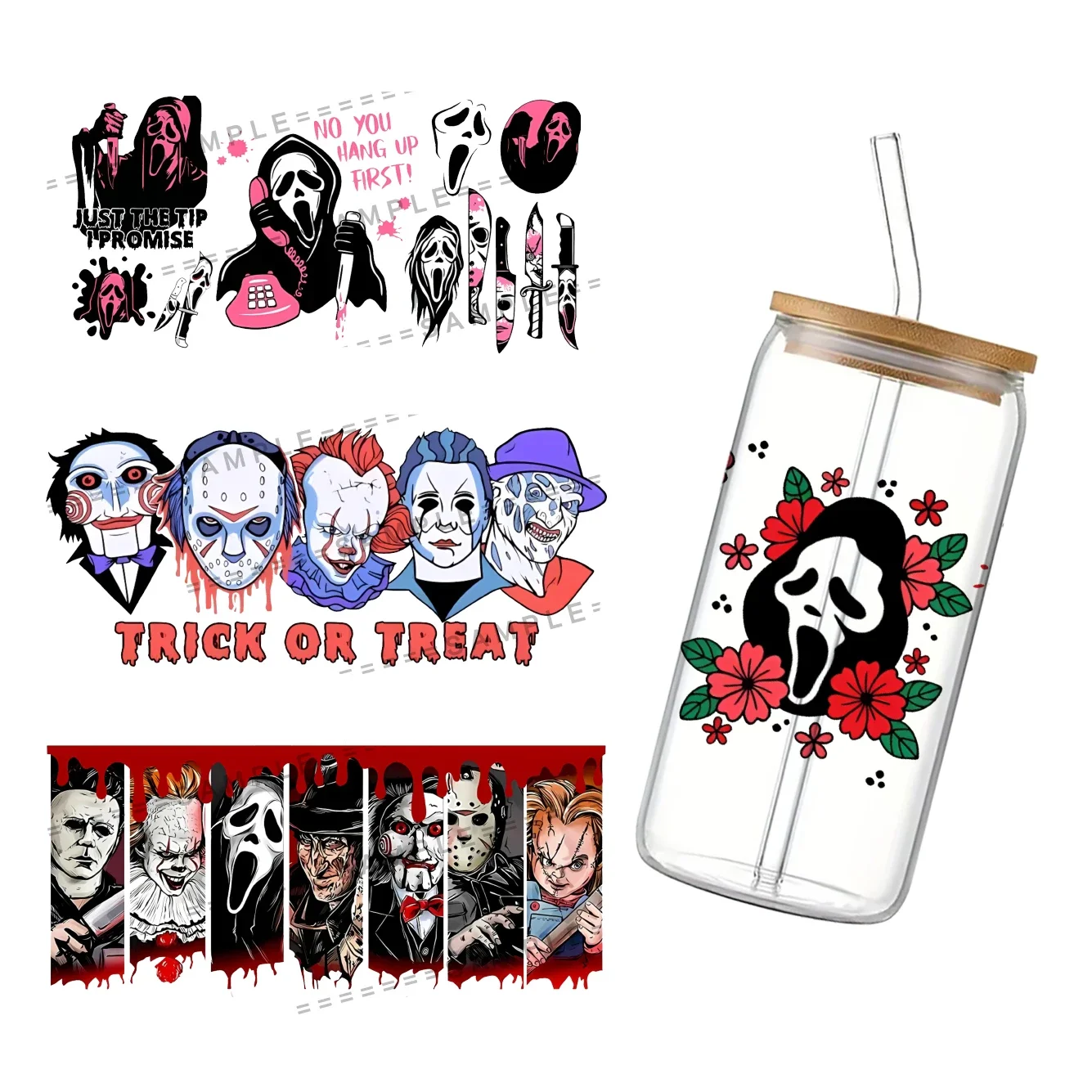 3d-пленка из фильма ужасов водонепроницаемая УФ DTF для 16 унций Libbey Glass Can DIY